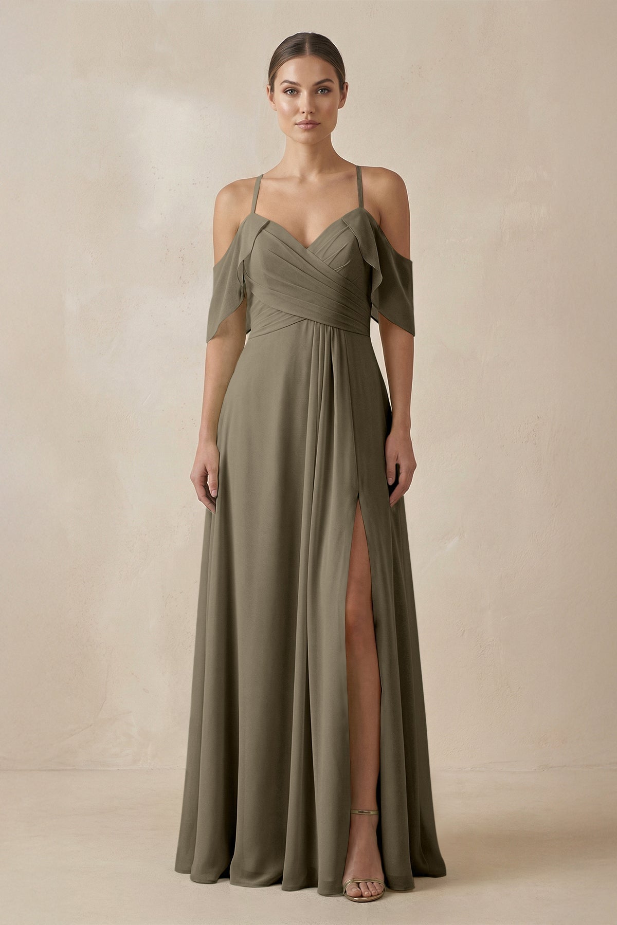Chiffon A - Line Long Bridesmaid Dress in Willow Green - SHE IS ME Bridesmaid Dresses