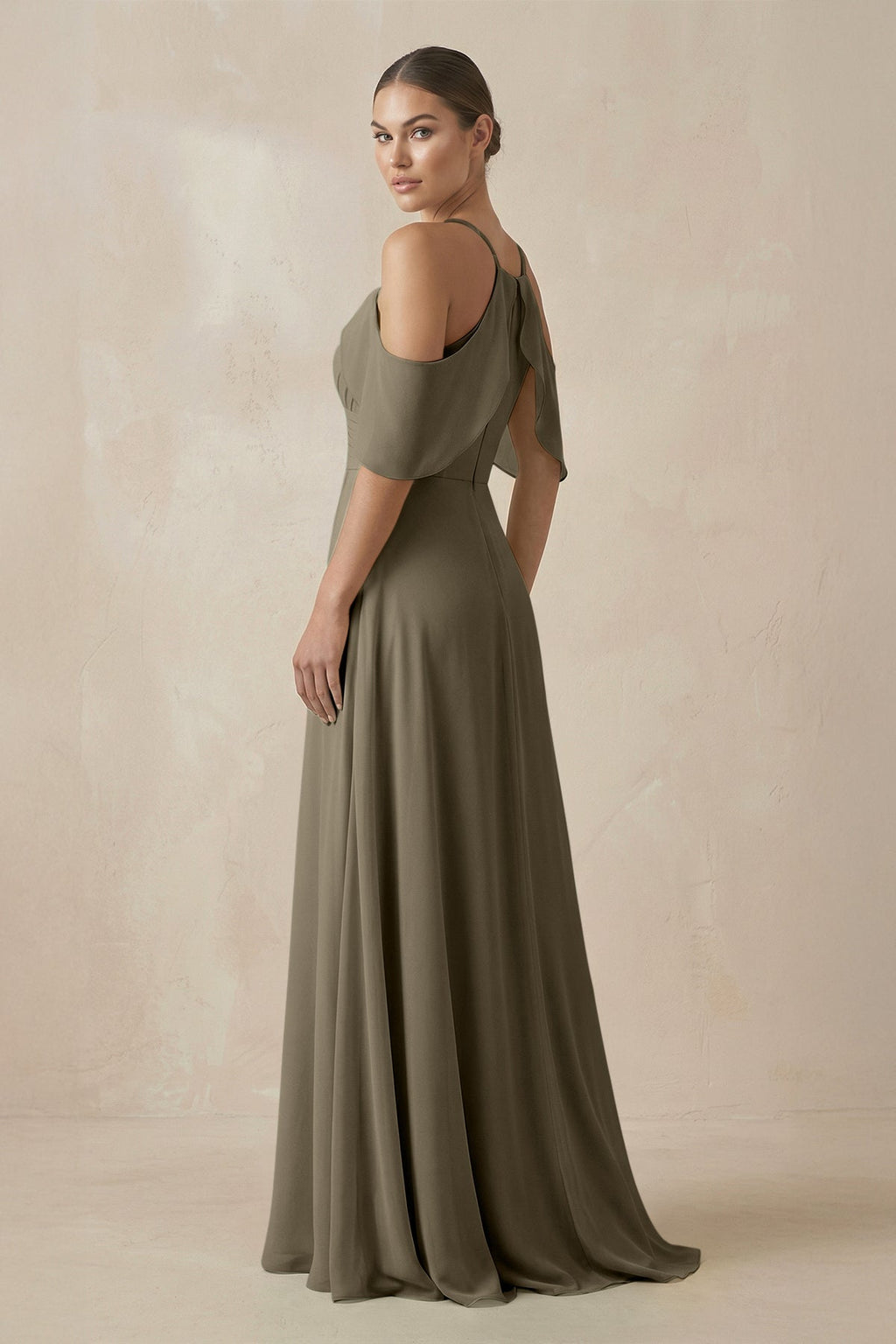 Chiffon A - Line Long Bridesmaid Dress in Willow Green - SHE IS ME Bridesmaid Dresses