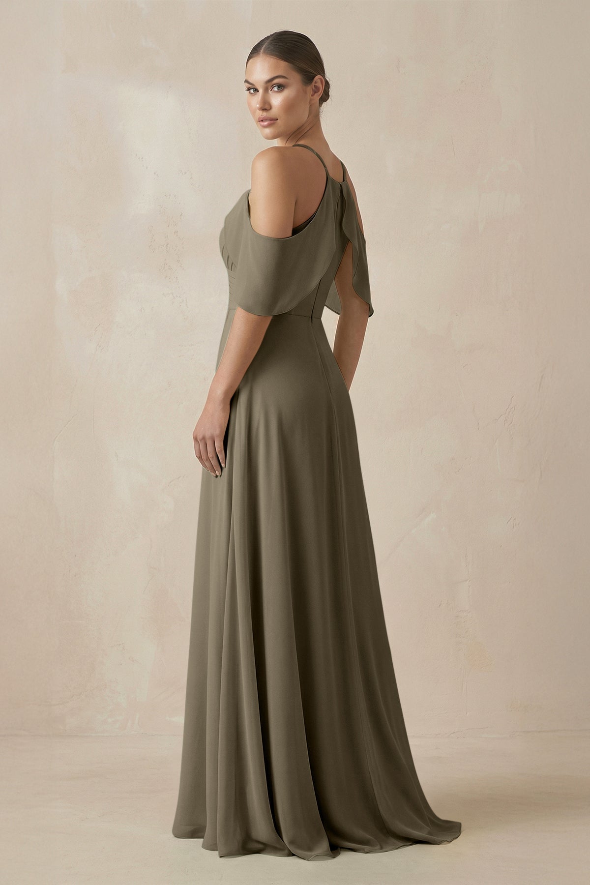 Chiffon A - Line Long Bridesmaid Dress in Willow Green - SHE IS ME Bridesmaid Dresses