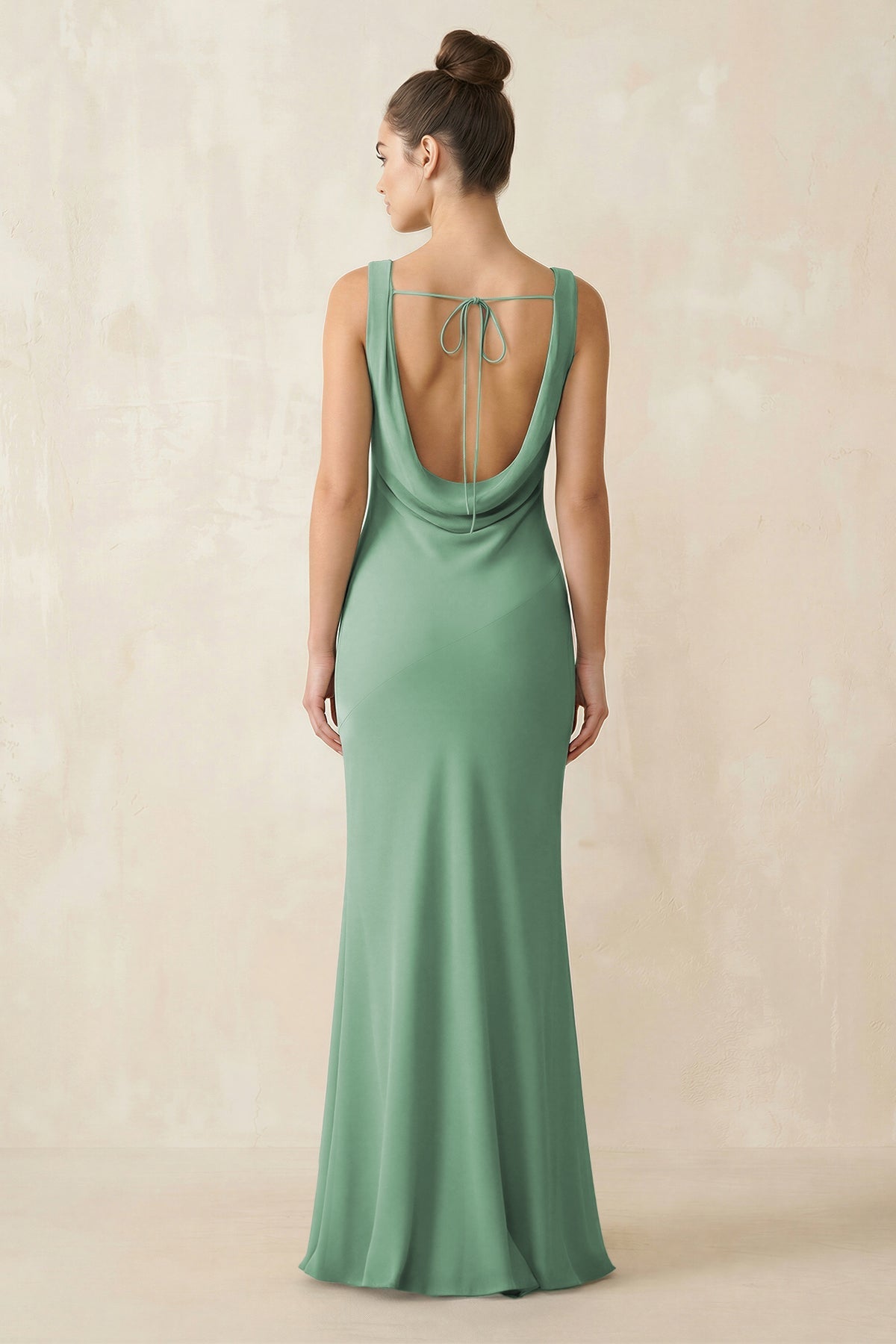 Cowl Neck Sheath Chiffon Bridesmaid Dress in Sea Glass - SHE IS ME Bridesmaid Dresses