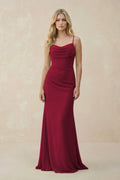 Cowl Neck Sheath Chiffon Bridesmaid Dress with Corset in Berry - SHE IS ME Bridesmaid Dresses
