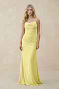 Cowl Neck Sheath Chiffon Bridesmaid Dress with Corset in Buttercup - SHE IS ME Bridesmaid Dresses