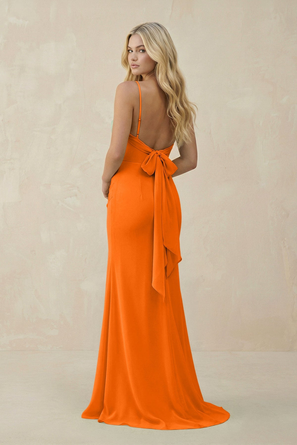 Cowl Neck Sheath Chiffon Bridesmaid Dress with Corset in Cinnamon - SHE IS ME Bridesmaid Dresses