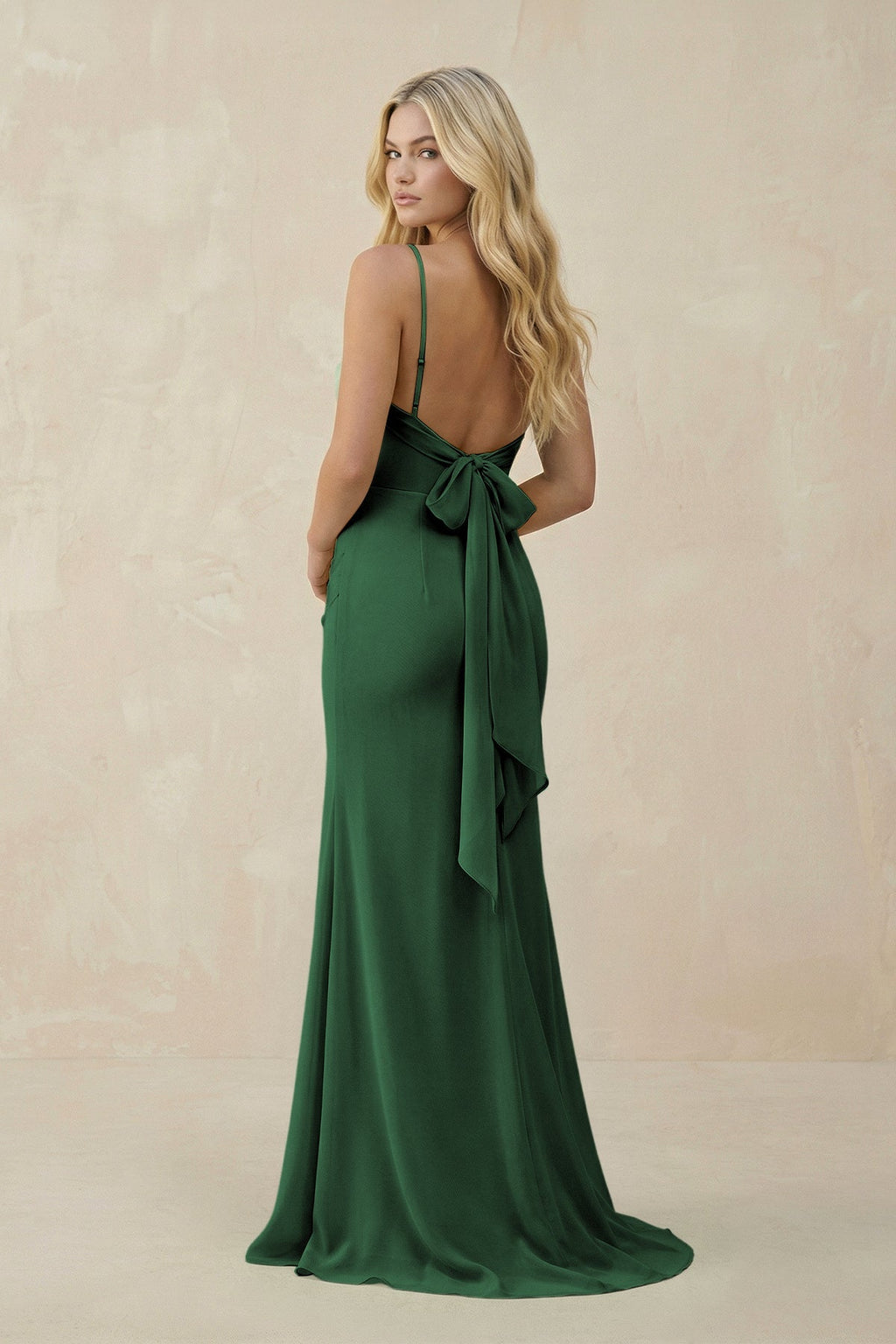 Cowl Neck Sheath Chiffon Bridesmaid Dress with Corset in Dark Green - SHE IS ME Bridesmaid Dresses