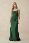 Cowl Neck Sheath Chiffon Bridesmaid Dress with Corset in Dark Green - SHE IS ME Bridesmaid Dresses