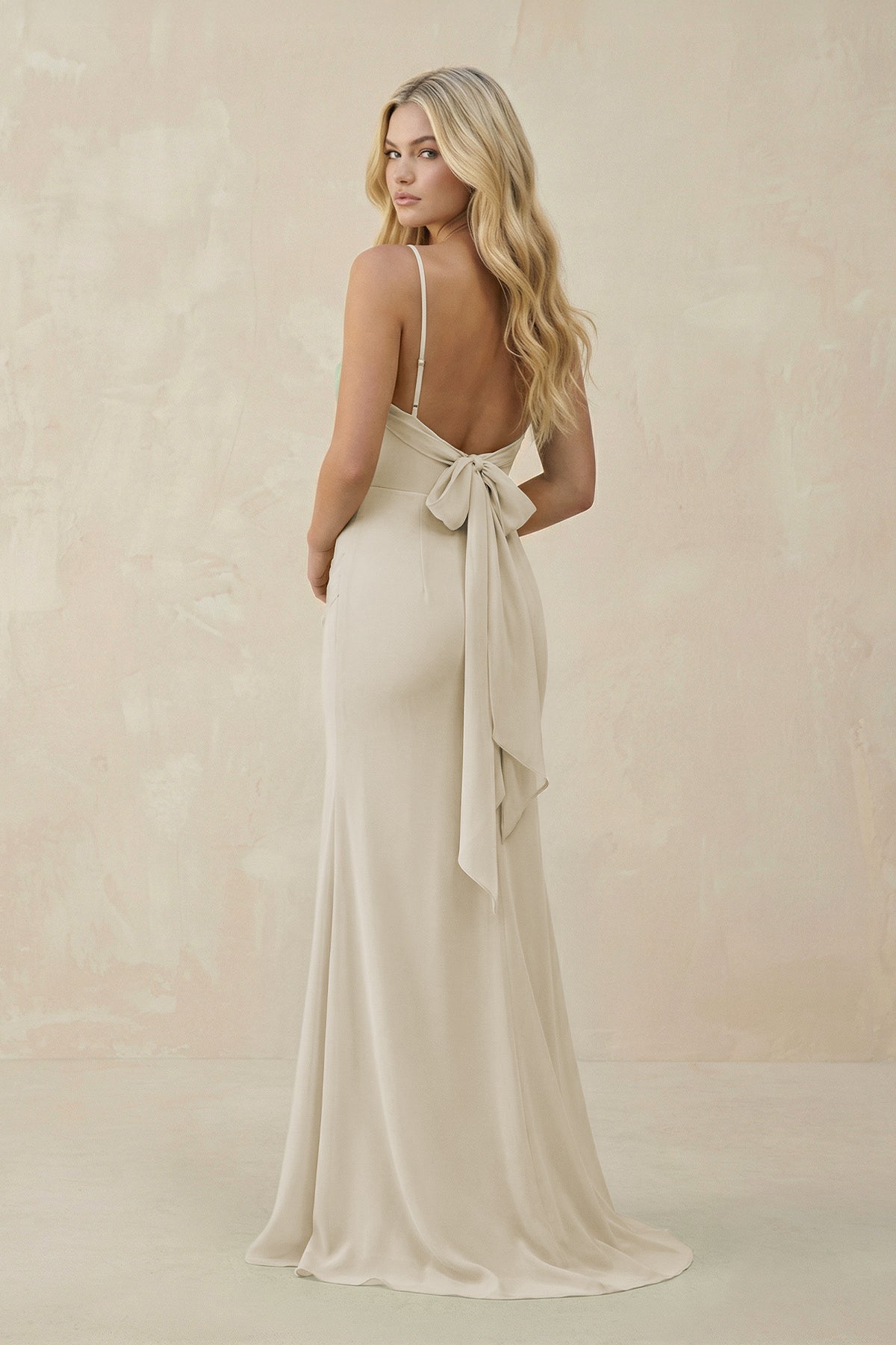 Cowl Neck Sheath Chiffon Bridesmaid Dress with Corset in Dove Gray - SHE IS ME Bridesmaid Dresses