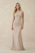 Cowl Neck Sheath Chiffon Bridesmaid Dress with Corset in Frost - SHE IS ME Bridesmaid Dresses