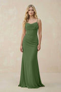 Cowl Neck Sheath Chiffon Bridesmaid Dress with Corset in Moss - SHE IS ME Bridesmaid Dresses