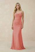 Cowl Neck Sheath Chiffon Bridesmaid Dress with Corset in Mulberry - SHE IS ME Bridesmaid Dresses
