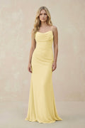 Cowl Neck Sheath Chiffon Bridesmaid Dress with Corset in Pastel Yellow - SHE IS ME Bridesmaid Dresses