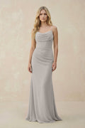 Cowl Neck Sheath Chiffon Bridesmaid Dress with Corset in Silver - SHE IS ME Bridesmaid Dresses