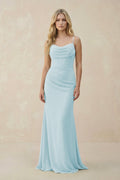 Cowl Neck Sheath Chiffon Bridesmaid Dress with Corset in Sky Blue - SHE IS ME Bridesmaid Dresses