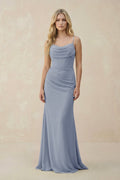 Cowl Neck Sheath Chiffon Bridesmaid Dress with Corset in Twilight - SHE IS ME Bridesmaid Dresses