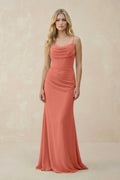 Cowl Neck Sheath Chiffon Bridesmaid Dress with Corset in Wild Rose - SHE IS ME Bridesmaid Dresses