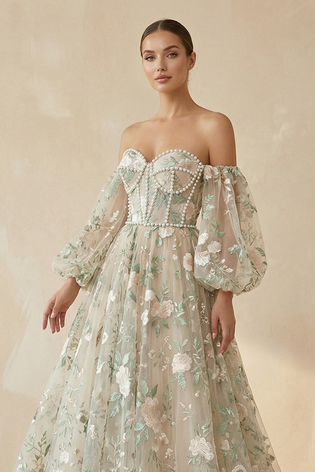 Floral Sweetheart Ball Gown Wedding Dresses in Sage - SHE IS ME Wedding Dresses