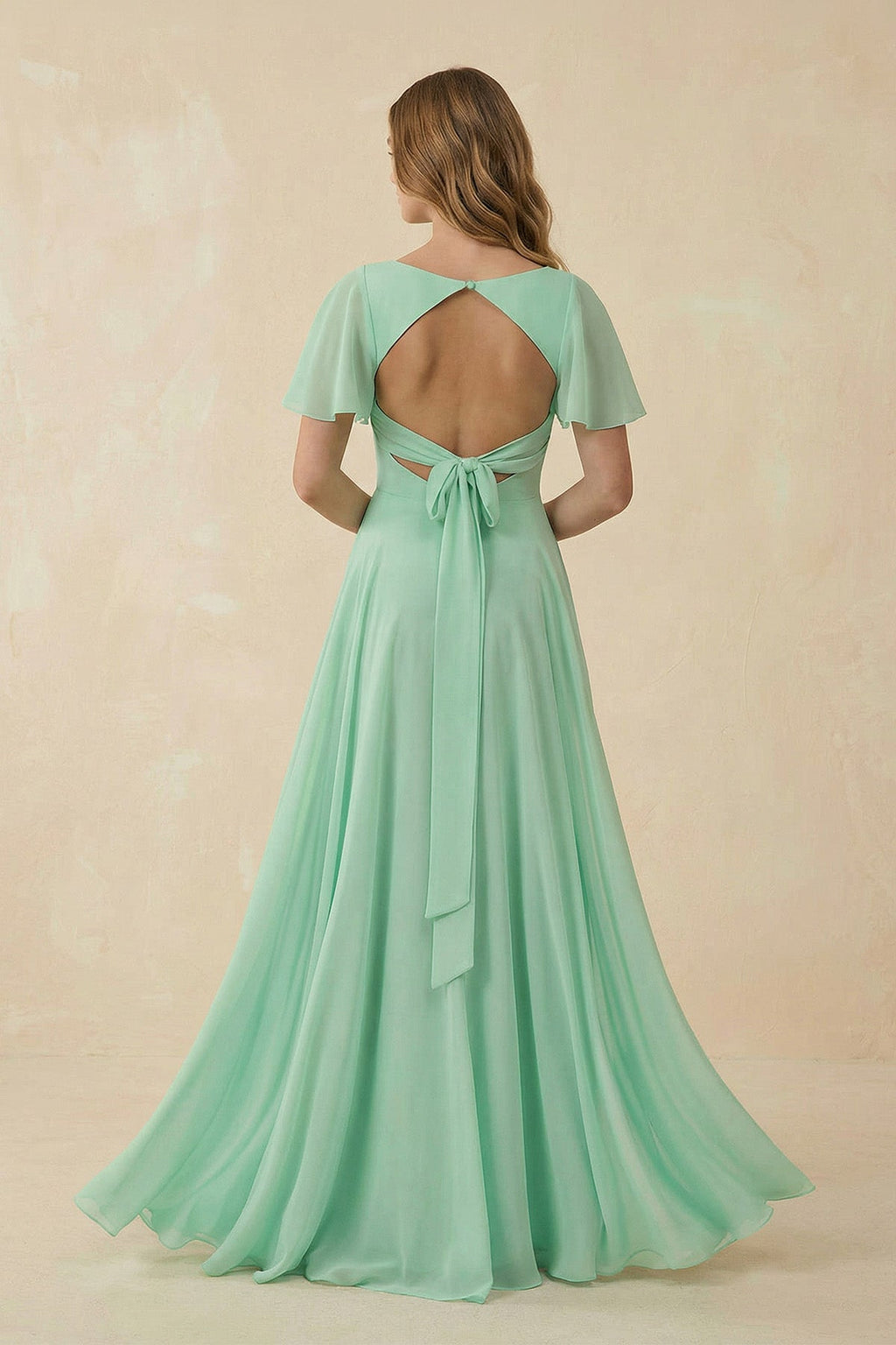 Flutter Sleeve V - Neck A - Line Chiffon Bridesmaid Dress - SHE IS ME Bridesmaid Dresses