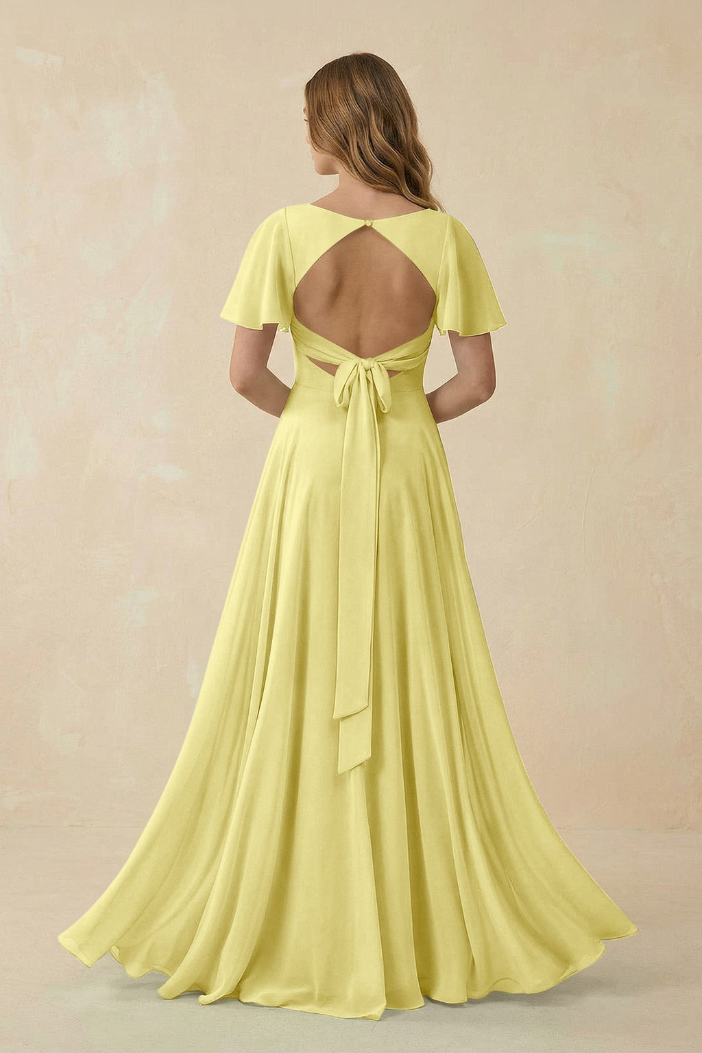 Flutter Sleeve V - Neck Chiffon A - Line Bridesmaid Dress in Buttercup - SHE IS ME Bridesmaid Dresses