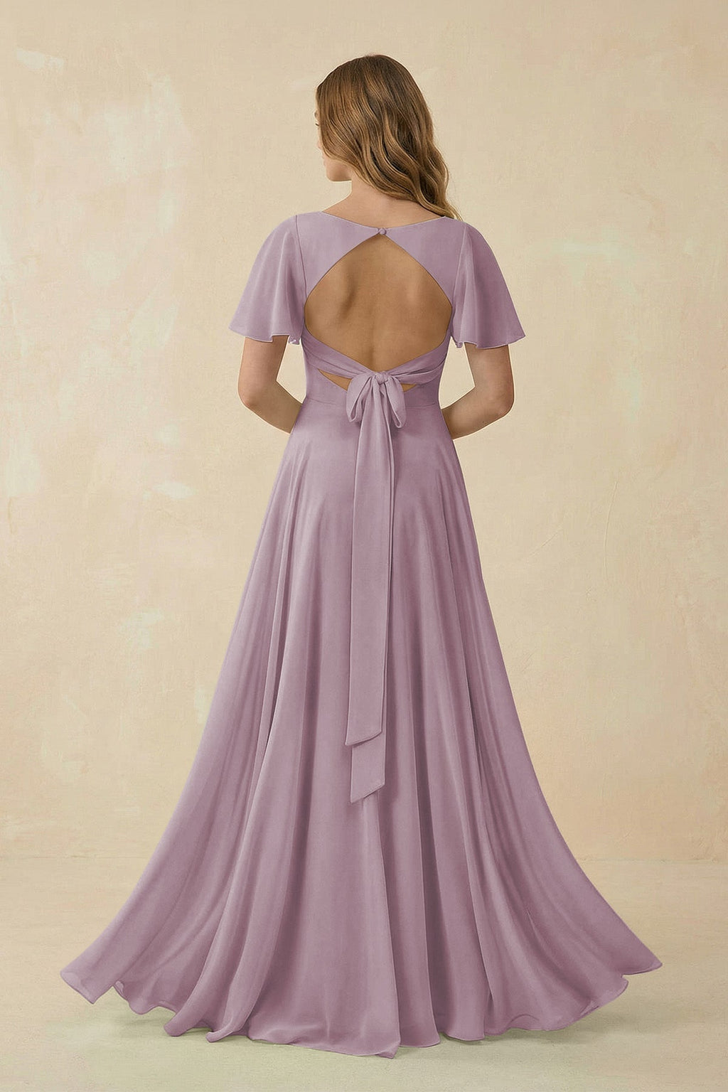 Flutter Sleeve V - Neck Chiffon A - Line Bridesmaid Dress in Dusk - SHE IS ME Bridesmaid Dresses