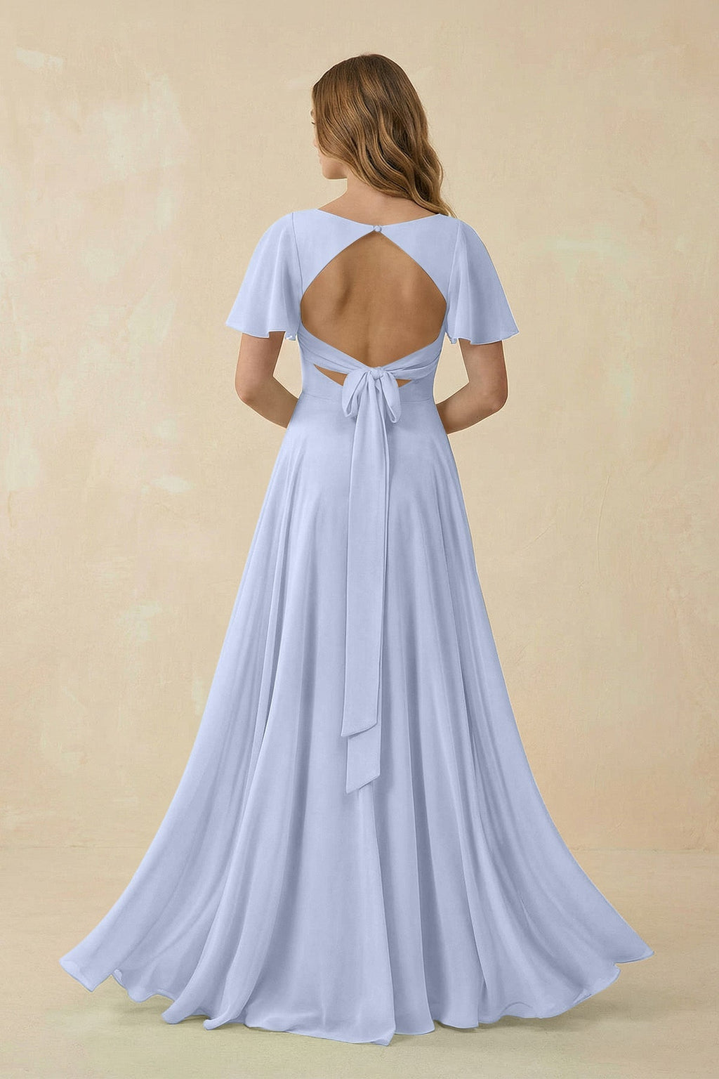 Flutter Sleeve V - Neck Chiffon A - Line Bridesmaid Dress in Ice - SHE IS ME Bridesmaid Dresses