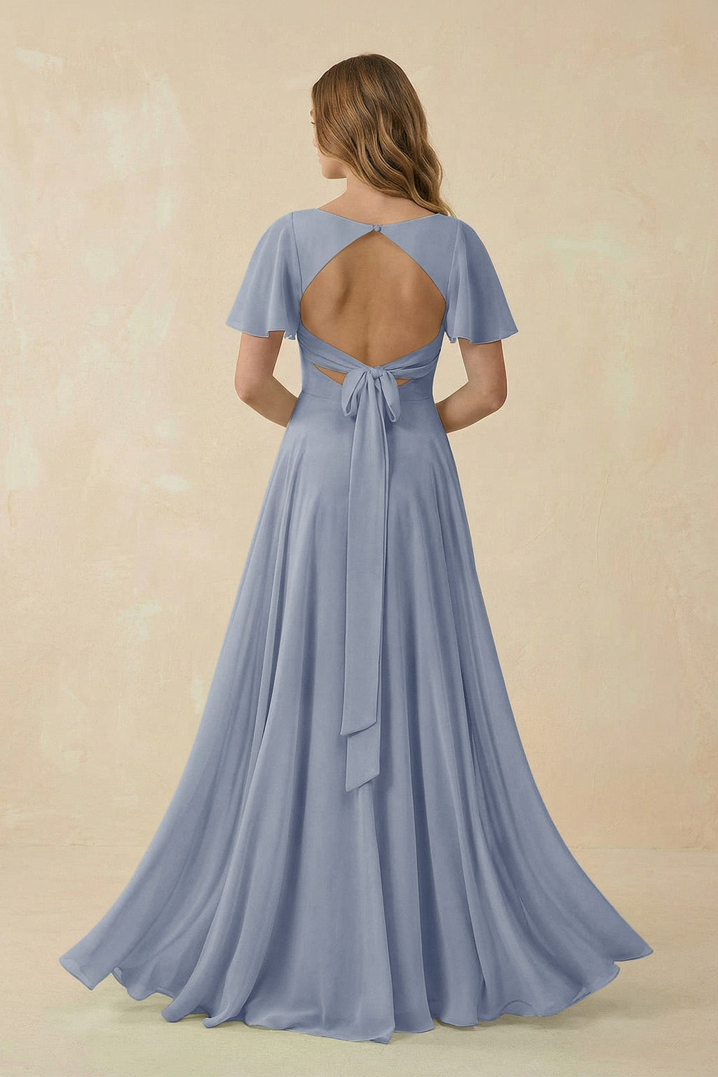 Flutter Sleeve V - Neck Chiffon A - Line Bridesmaid Dress in Twilight - SHE IS ME Bridesmaid Dresses