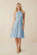 Halter A - Line Chiffon Midi Bridesmaid Dress - SHE IS ME Bridesmaid Dresses