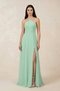 Halter Chiffon A-Line Bridesmaid Dress With Slit in Pale Pistachio - SHE IS ME BRIDESMAID DRESSES