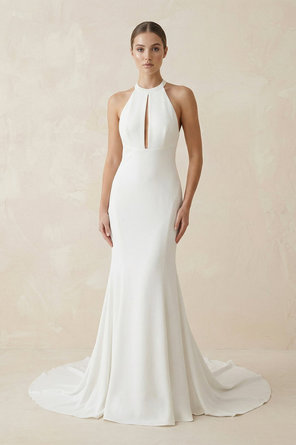 Halter Mermaid Satin Wedding Dress in White - SHE IS ME Wedding Dresses
