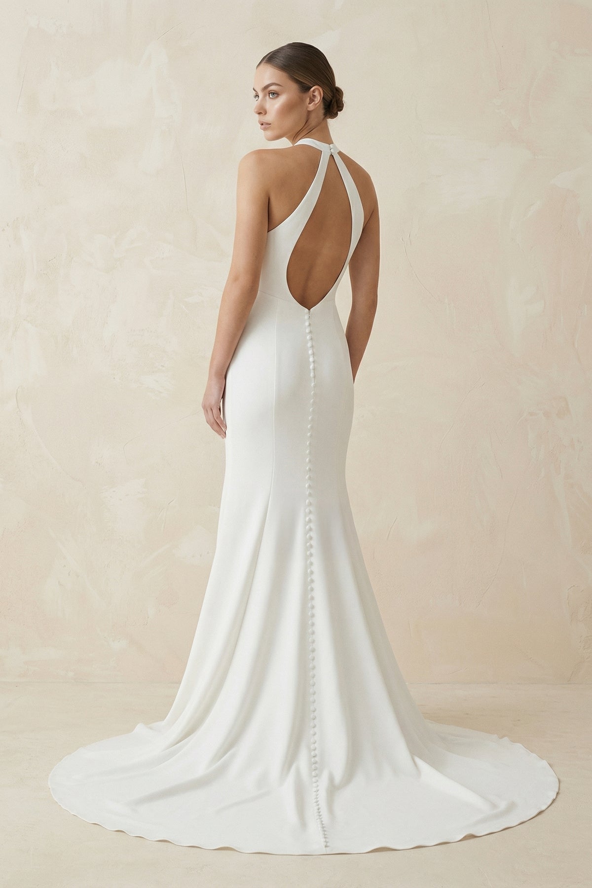 Halter Mermaid Satin Wedding Dress in White - SHE IS ME Wedding Dresses