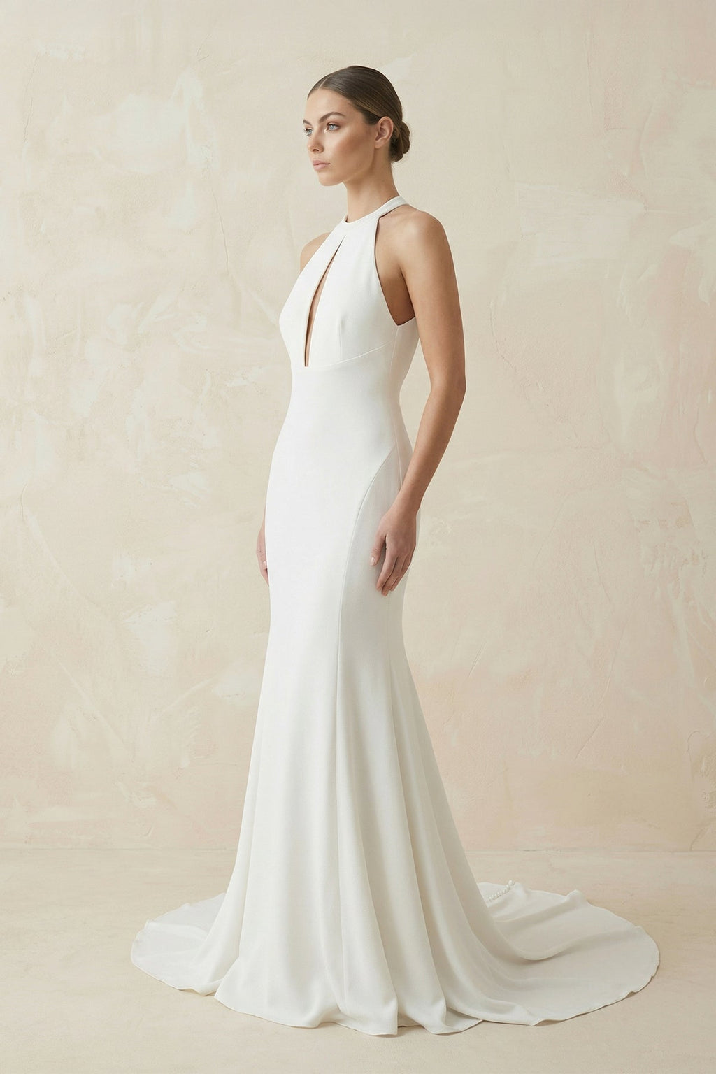 Halter Mermaid Satin Wedding Dress in White - SHE IS ME Wedding Dresses