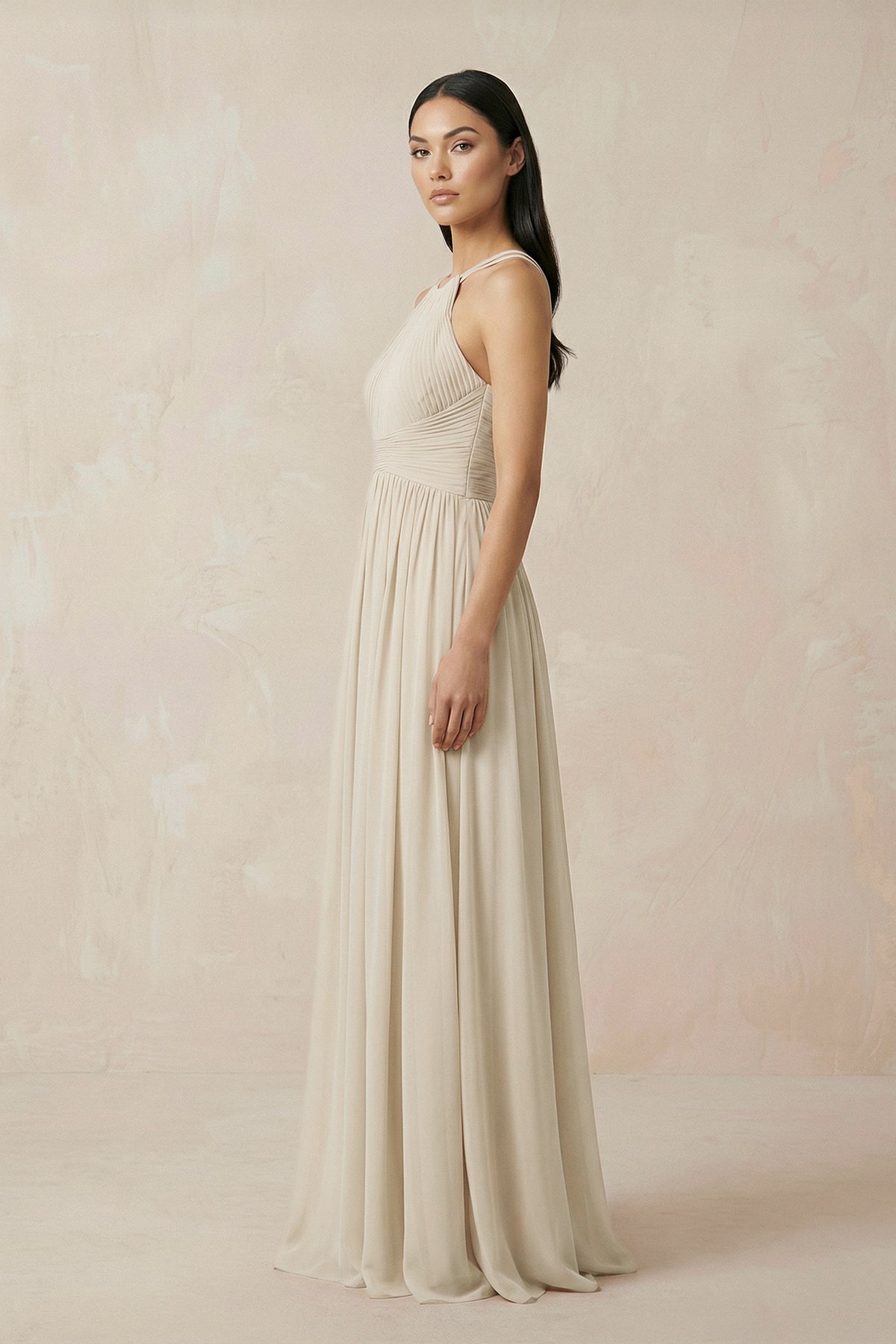 Halter Neck A-Line Chiffon Bridesmaid Dress in Champagne - SHE IS ME BRIDESMAID DRESSES