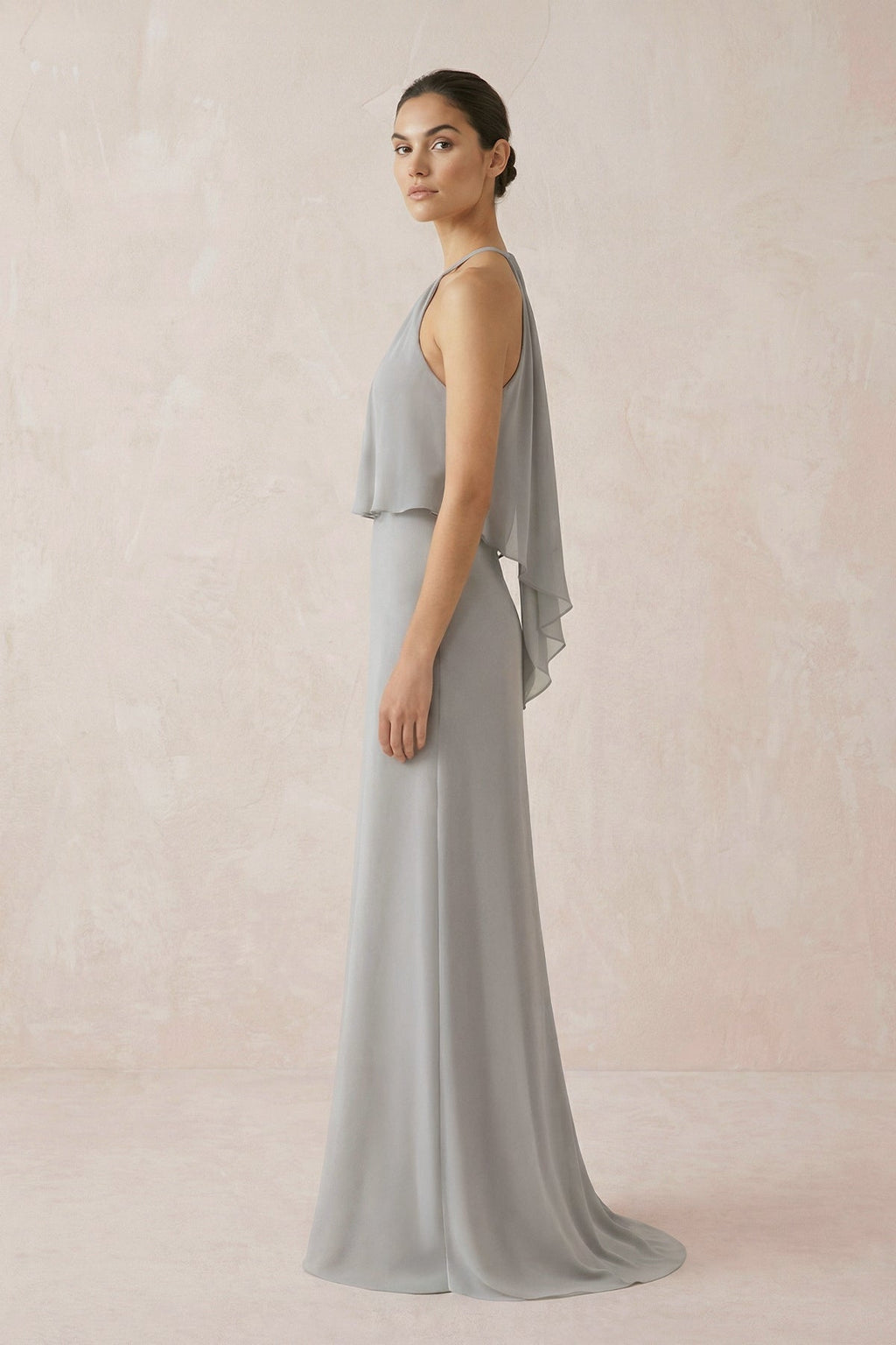 Halter Sheath Ruffled Chiffon Bridesmaid Dress - SHE IS ME Bridesmaid Dresses