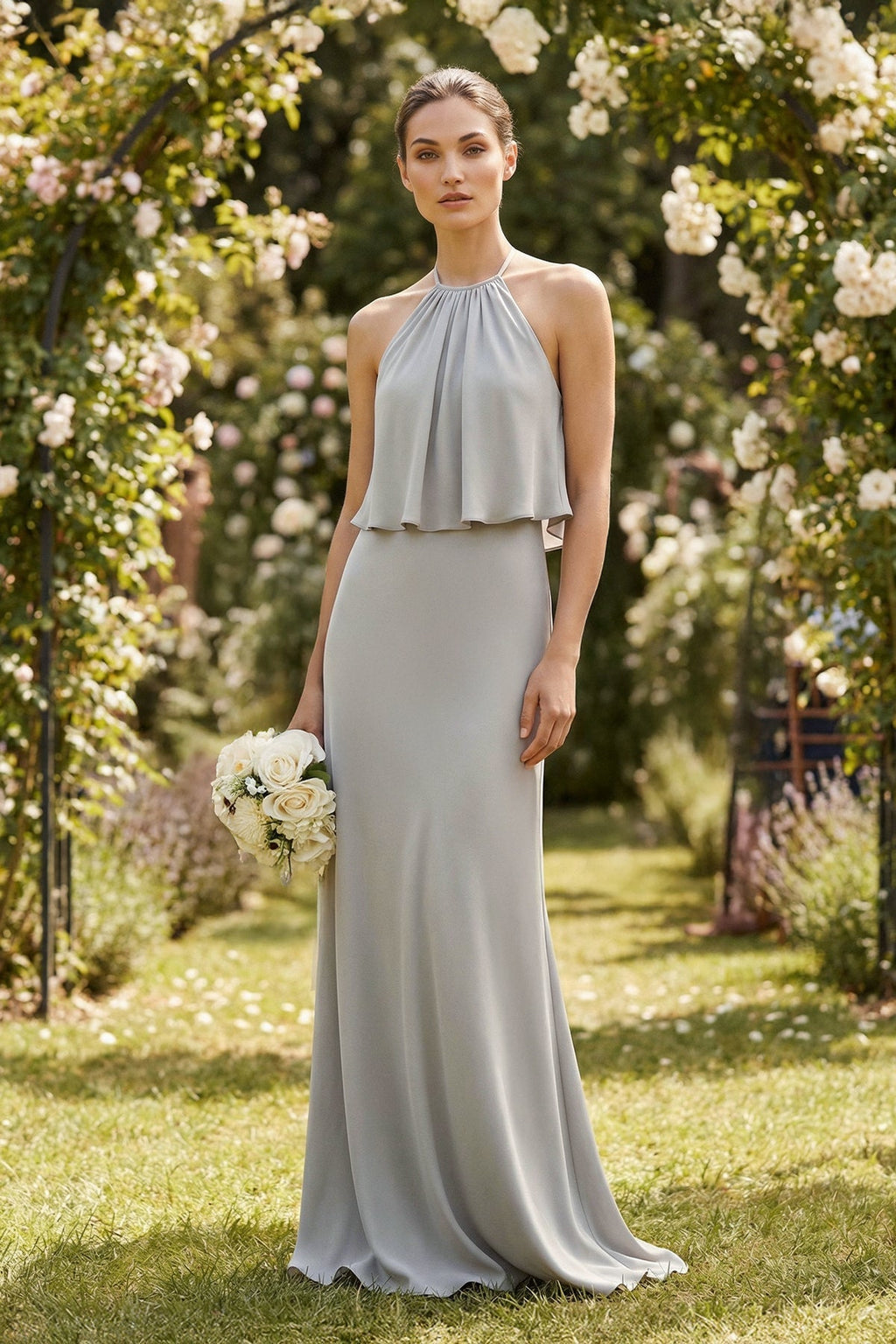 Halter Sheath Ruffled Chiffon Bridesmaid Dress - SHE IS ME Bridesmaid Dresses