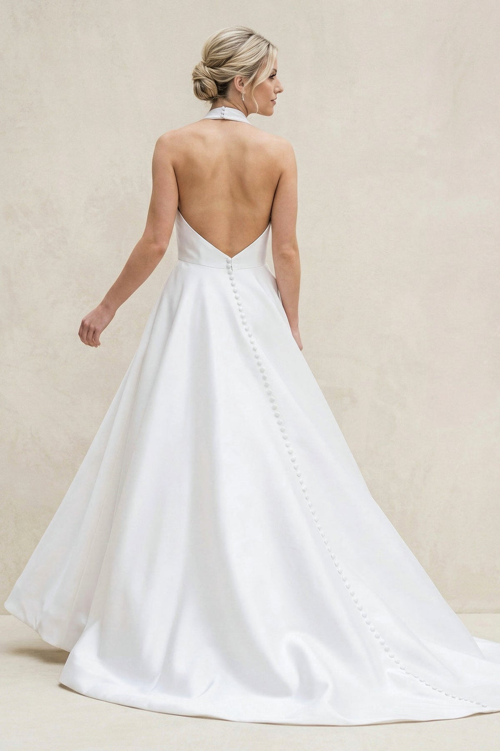 High Neck A - Line Satin Wedding Dress in White - SHE IS ME Wedding Dresses