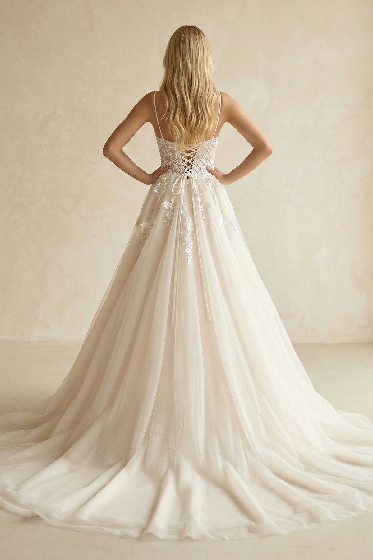 Ivory Lace Corset V - Neck A - Line Wedding Dress - SHE IS ME Wedding Dresses