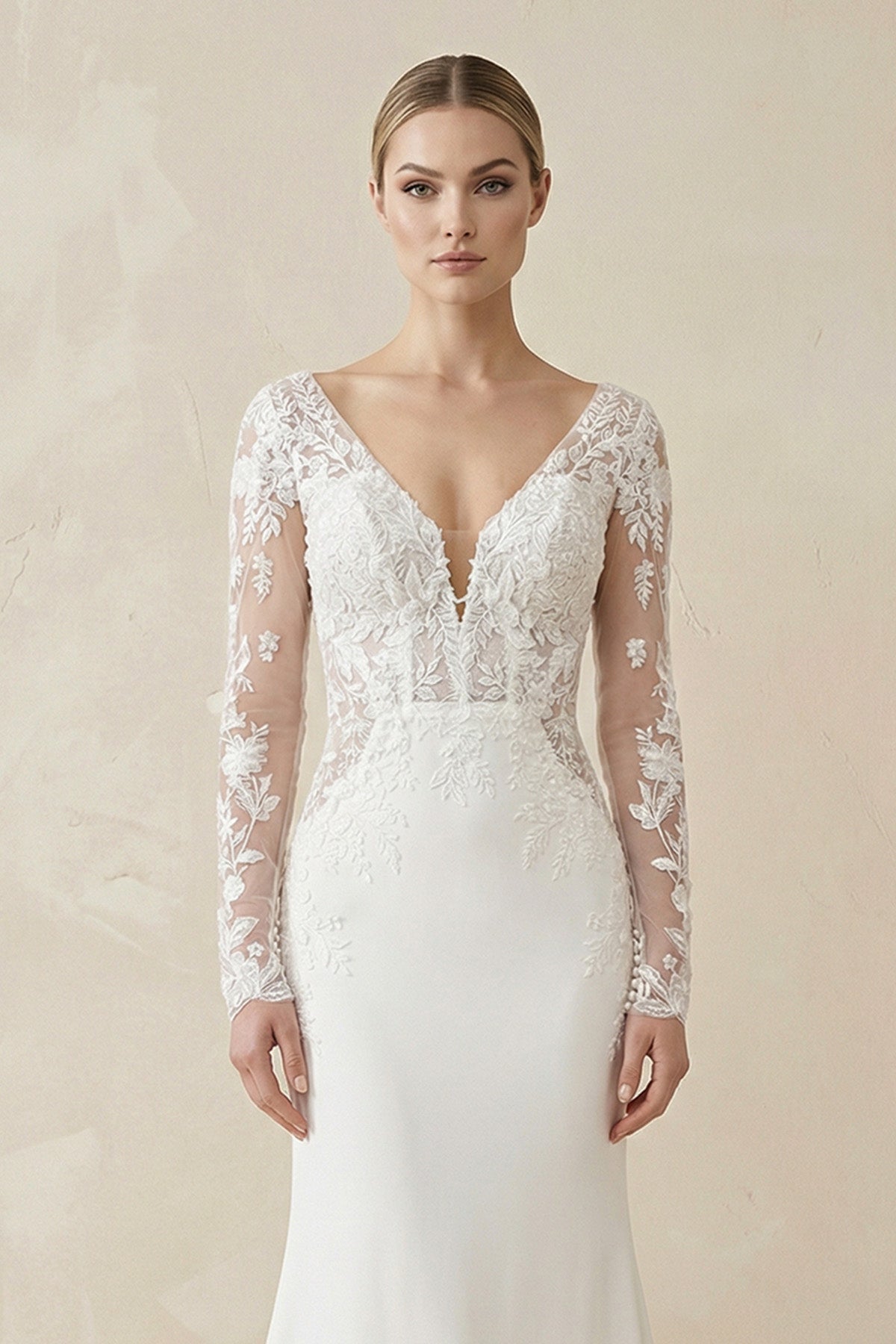 Ivory Lace Long Sleeve Mermaid Wedding Dress - SHE IS ME Wedding Dresses