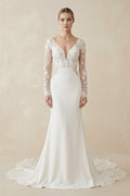 Ivory Lace Long Sleeve Mermaid Wedding Dress - SHE IS ME Wedding Dresses