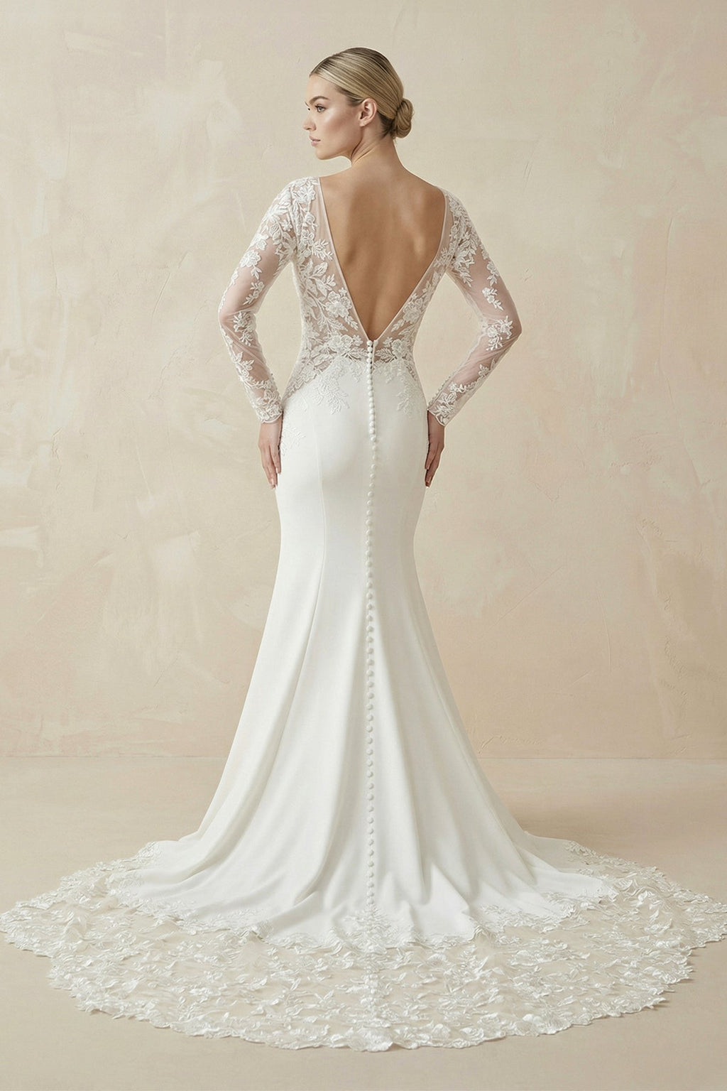 Ivory Lace Long Sleeve Mermaid Wedding Dress - SHE IS ME Wedding Dresses