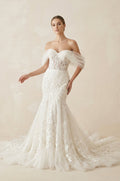 Ivory Off - the - Shoulder Lace Mermaid Wedding Dress - SHE IS ME Wedding Dresses