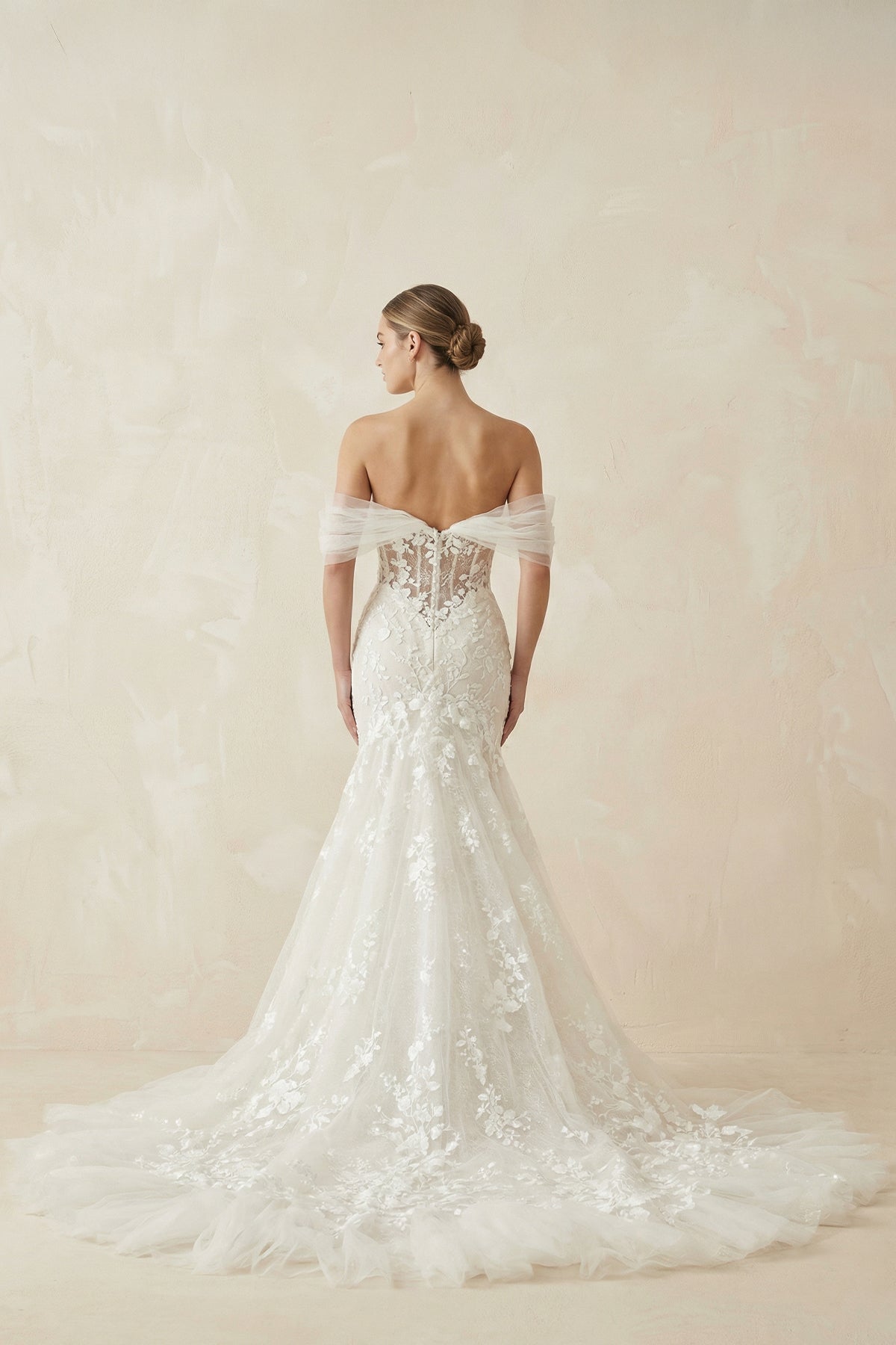 Ivory Off - the - Shoulder Lace Mermaid Wedding Dress - SHE IS ME Wedding Dresses