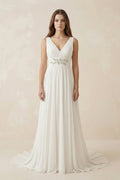 Ivory V - Neck Chiffon A - Line Wedding Dress - SHE IS ME Wedding Dresses
