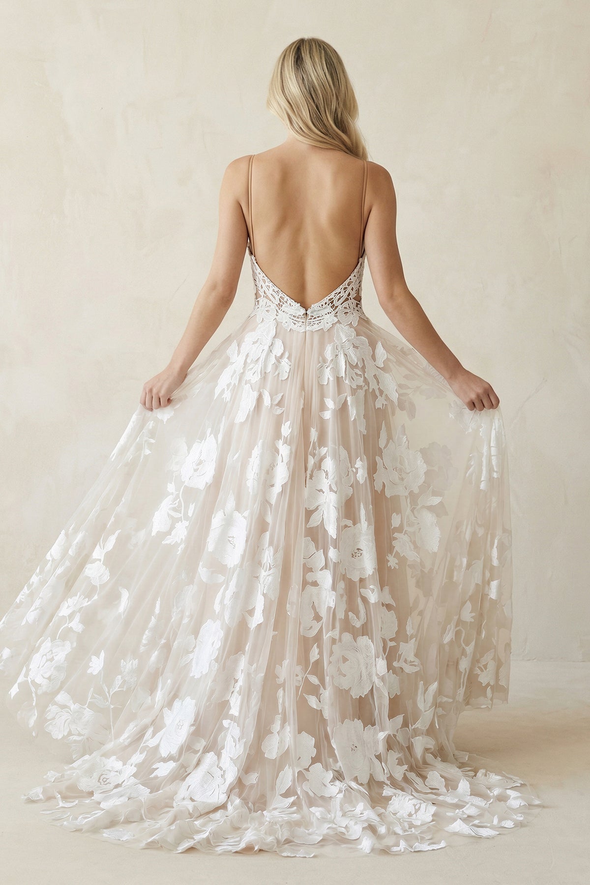 Lace A - Line Cami Strap Appliqued Wedding Dress in Ivory - SHE IS ME Wedding Dresses