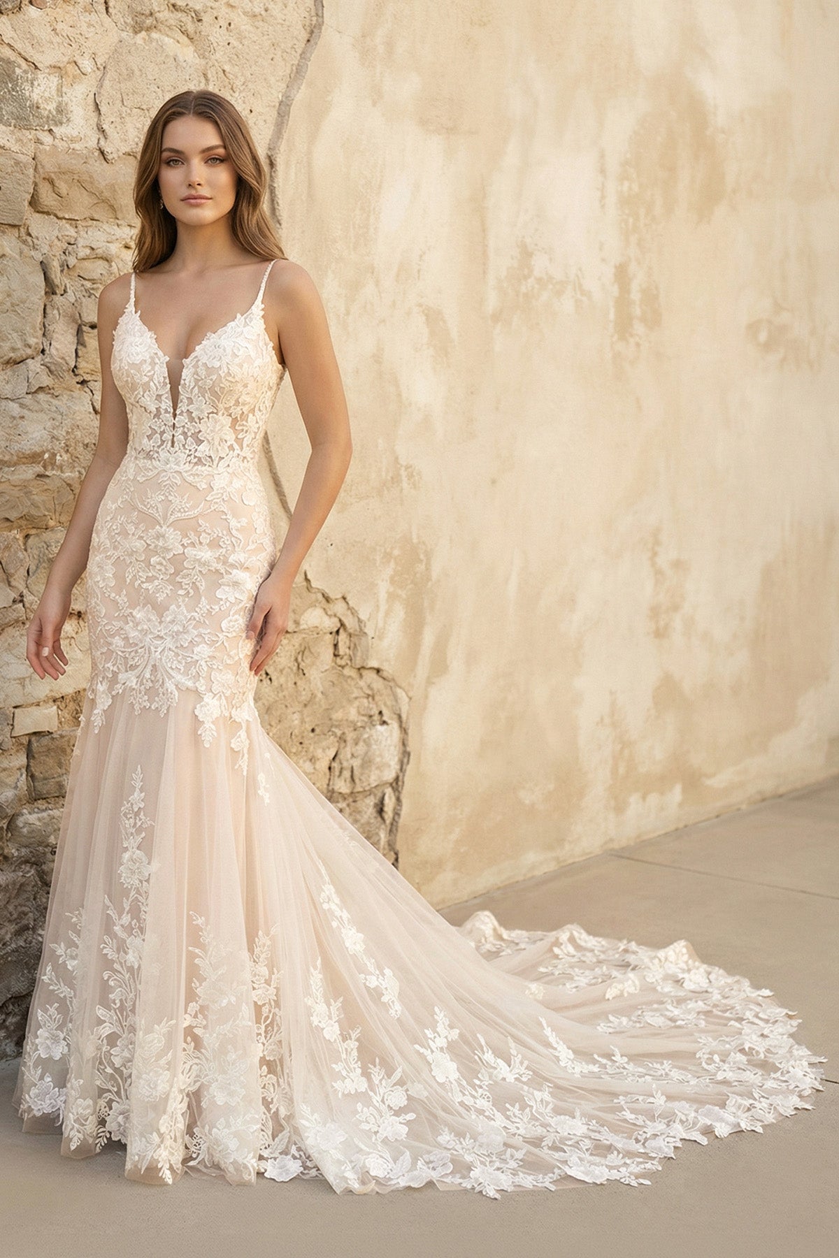 Lace Backless Mermaid Long Wedding Dress in Ivory - SHE IS ME Wedding Dresses
