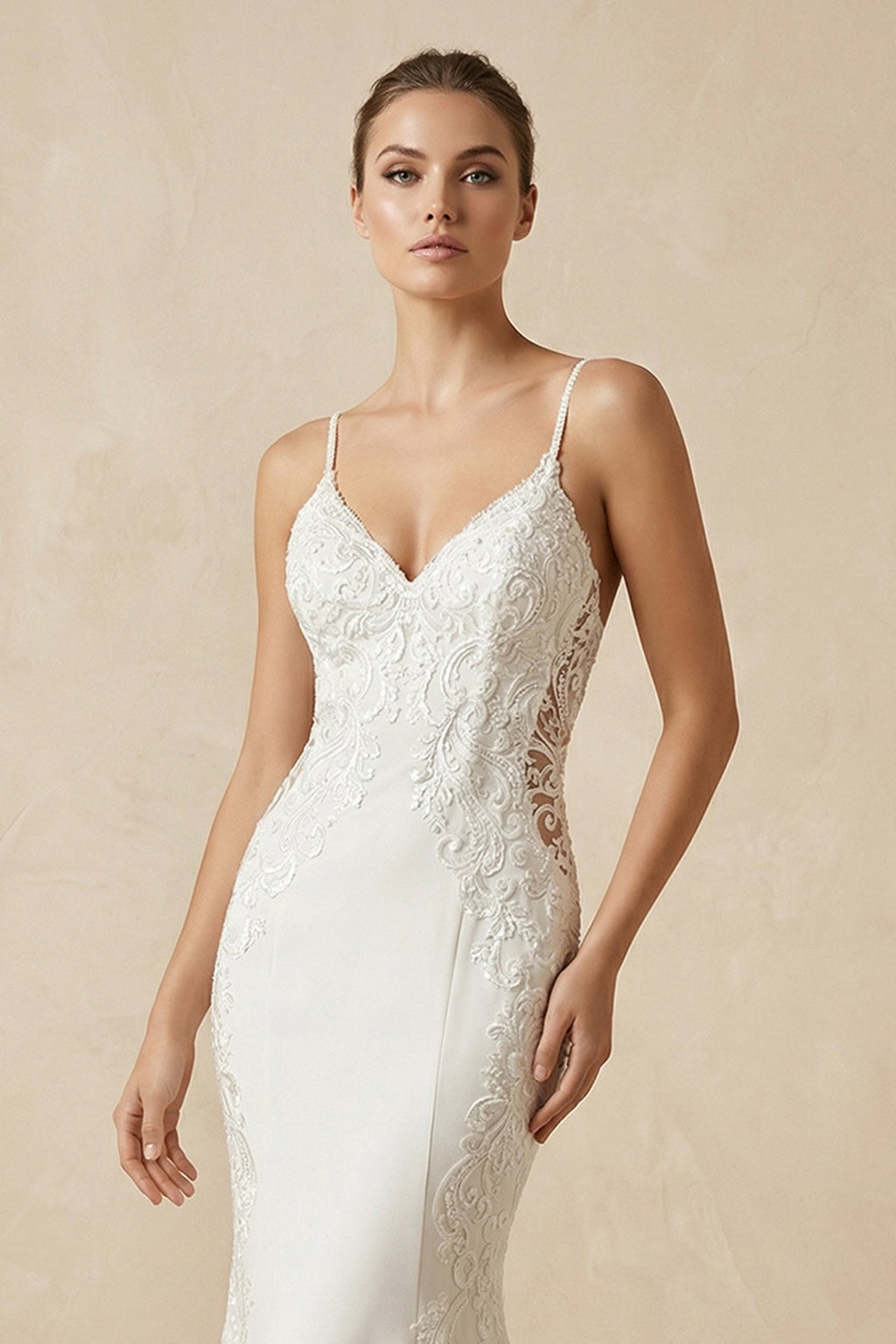 Lace Cami Strap Mermaid Wedding Dress in Ivory - SHE IS ME Wedding Dresses