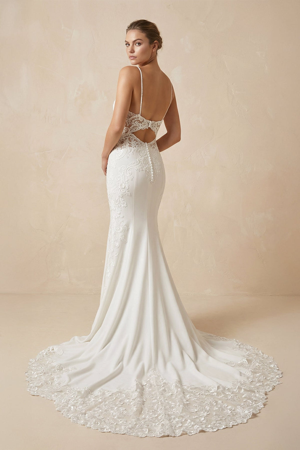 Lace Cami Strap Mermaid Wedding Dress in Ivory - SHE IS ME Wedding Dresses
