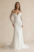 Lace Floral Corset Off - the - Shoulder Wedding Dress in Ivory - SHE IS ME Wedding Dresses