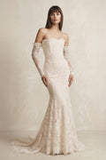 Lace Strapless Long Sleeve Mermaid Wedding Dress in Ivory - SHE IS ME Wedding Dresses