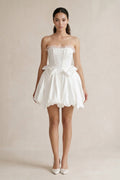 Lace - up Strapless Taffeta A - Line Wedding Dress With Bow in Ivory - SHE IS ME Wedding Dresses