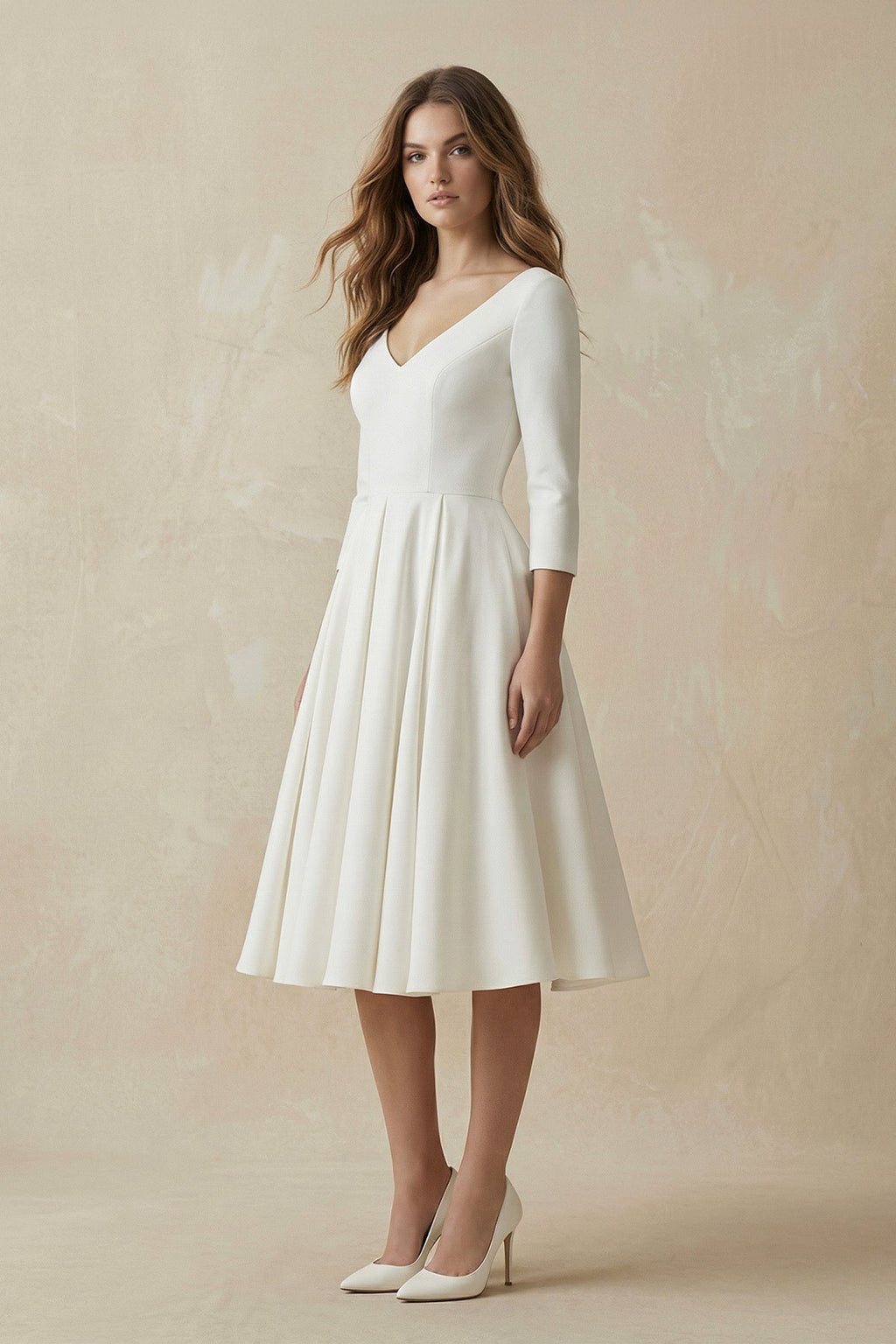 Long Sleeves A Line Satin Wedding Dress in White - SHE IS ME Wedding Dresses