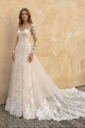 Long Sleeves Mermaid Lace Wedding Dress in Ivory - SHE IS ME Wedding Dresses