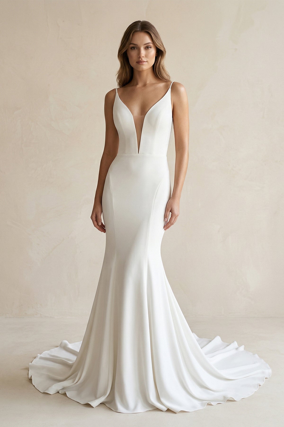 Mermaid Backless Satin Wedding Dress in White - SHE IS ME Wedding Dresses